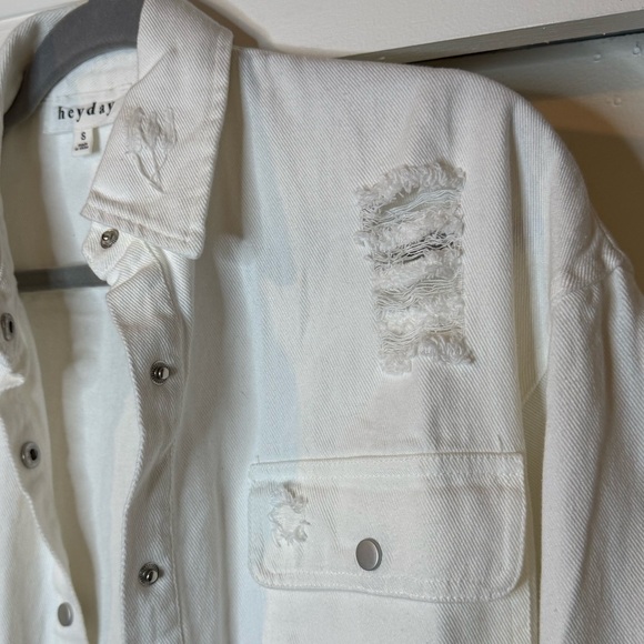 Heyday White Distressed Button-Up Jean Jacket | Oversized | NWOT - Picture 5 of 10